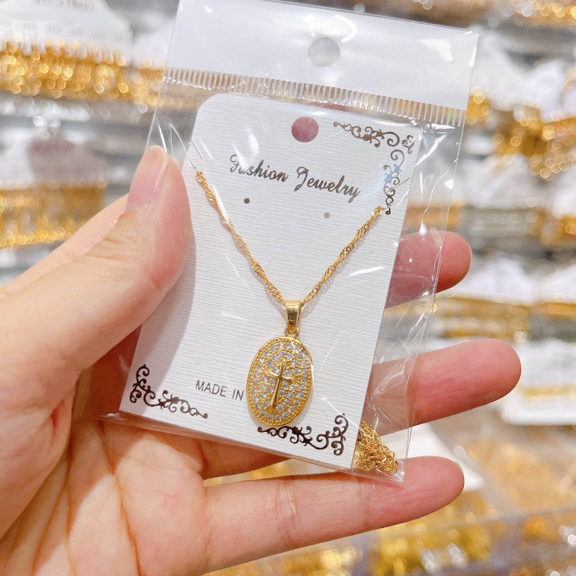 Wholesale Cross Pendant Necklace with Micro-Set Zircon,  Fashion Jewelry Accessory for Women