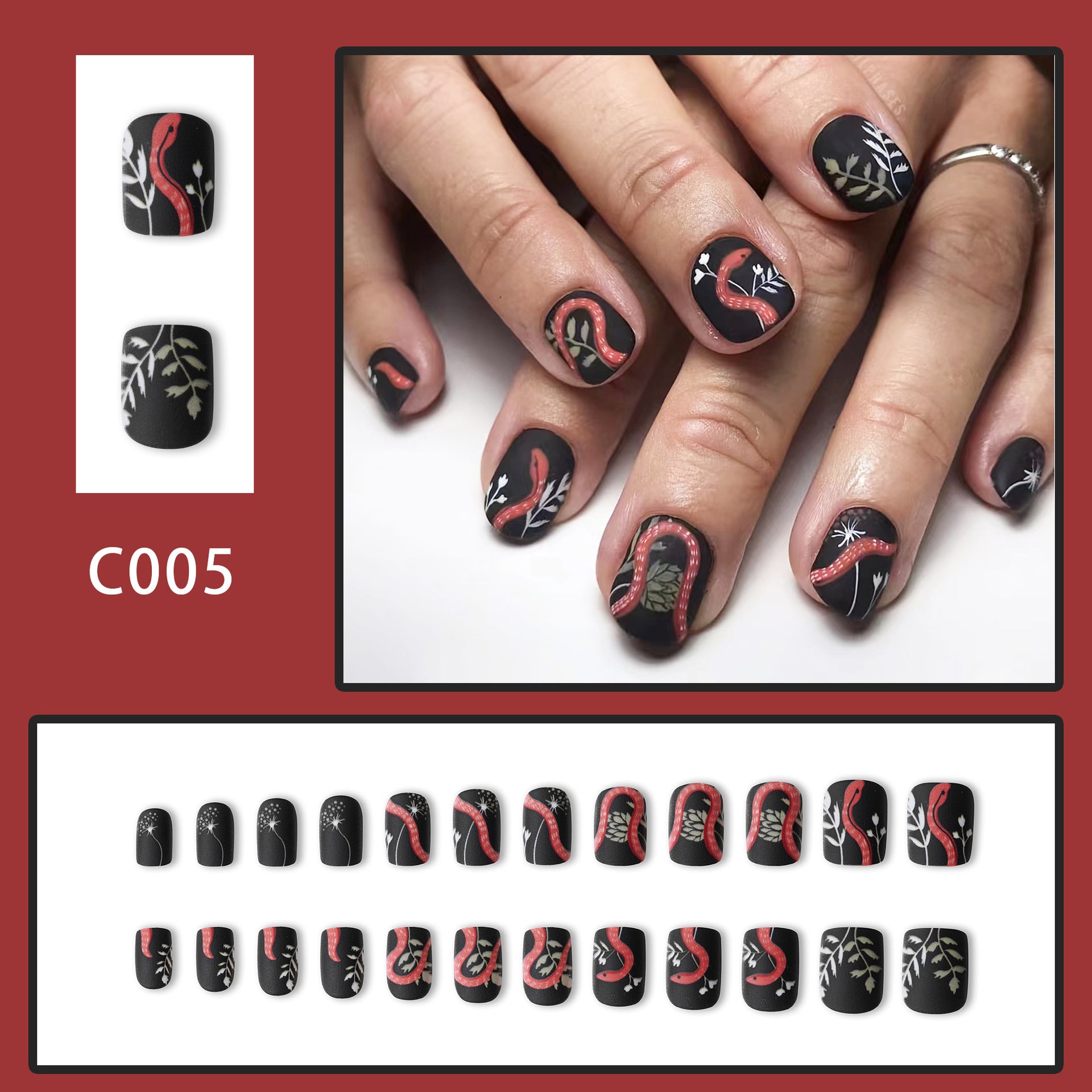 Wholesale 24 Pieces/box Halloween Dancing Snakes Cute Manicure Sheets Press-on Nails Kits Nail Stickers ACC-NS-GuaiXL045