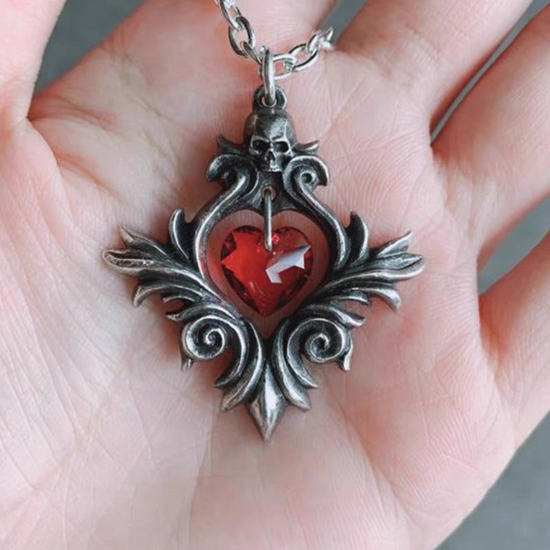 Wholesale Vintage Old Rose Love Pendant  Skull Necklace