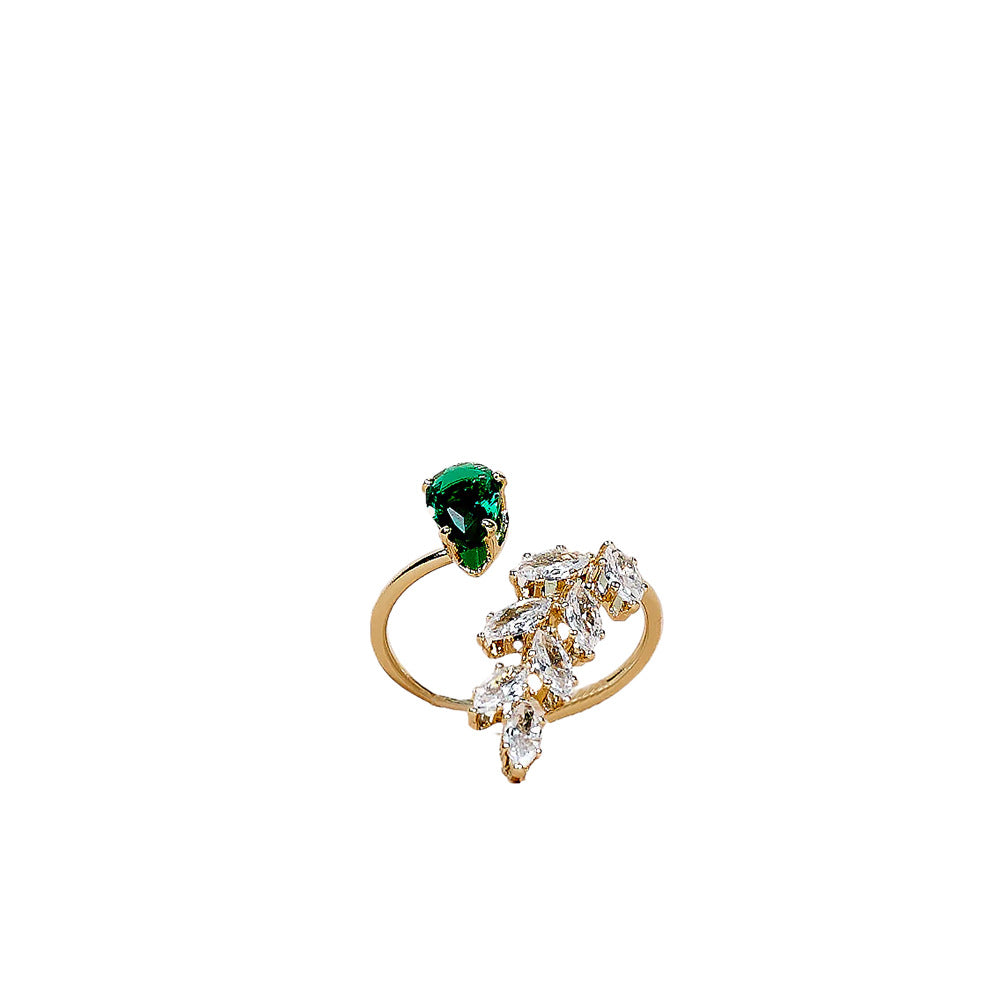 Wholesale light luxury rhinestone  leaf ring