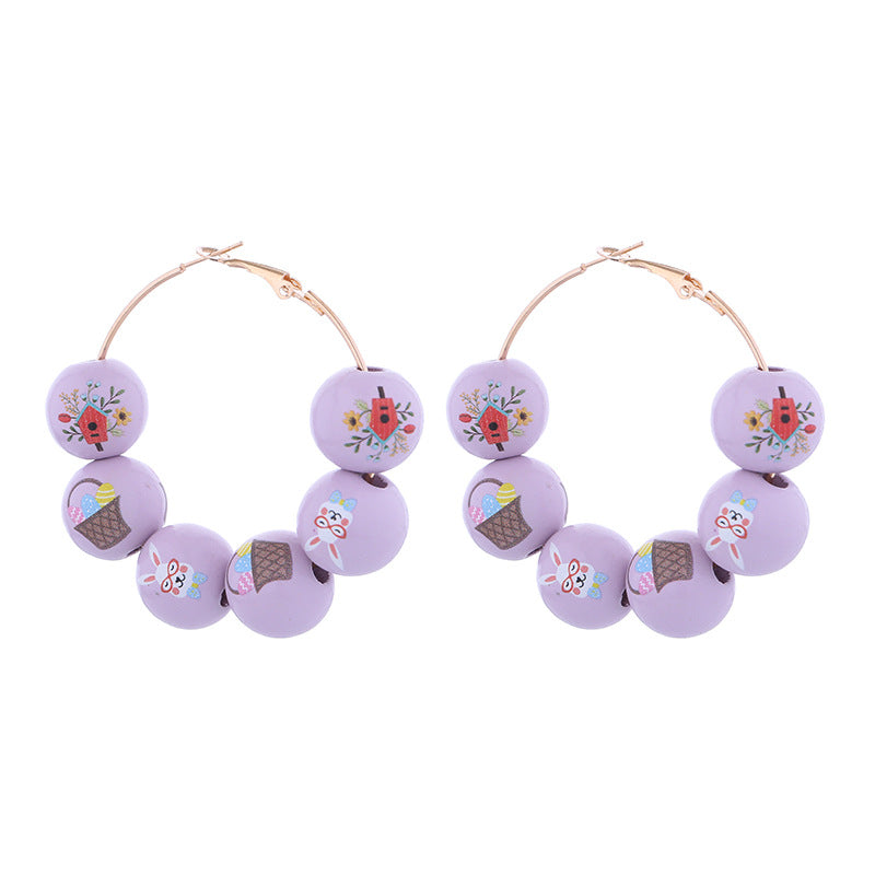 Wholesale Easter Bunny Carrot Egg Flower Basket Wooden Beaded Large Earrings