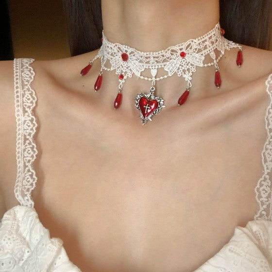Wholesale Blood-Drip Cross Heart Teardrop Necklace