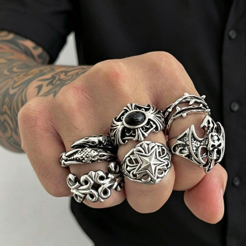 Wholesale Vintage Punk Skeleton  Ring Set 24 Piece Ancient Silver Zinc Alloy Jewelry Accessory