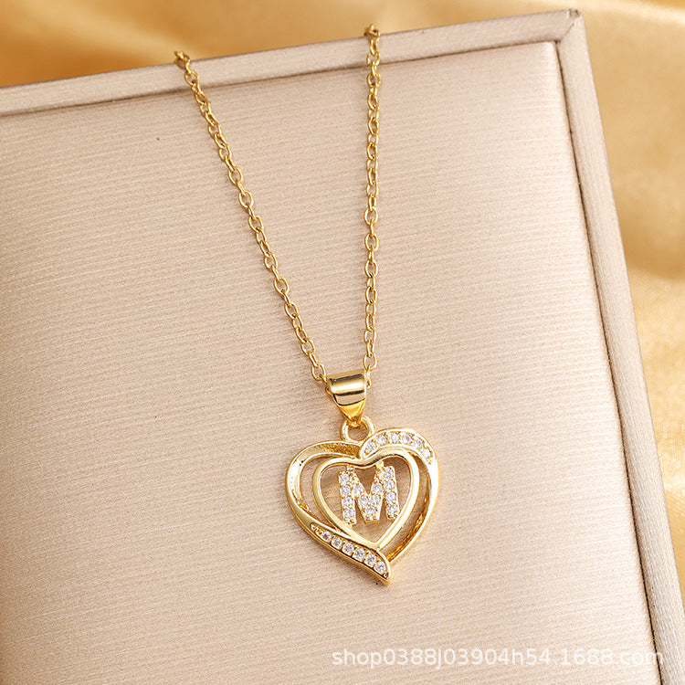 Wholesale Titanium Steel Plated 18K Gold English Letter Pendant Necklace