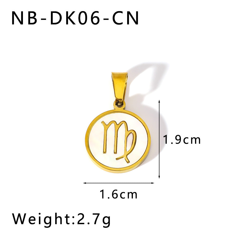 Wholesale  twelve constellation pendant inlaid natural white seashells stainless steel necklace