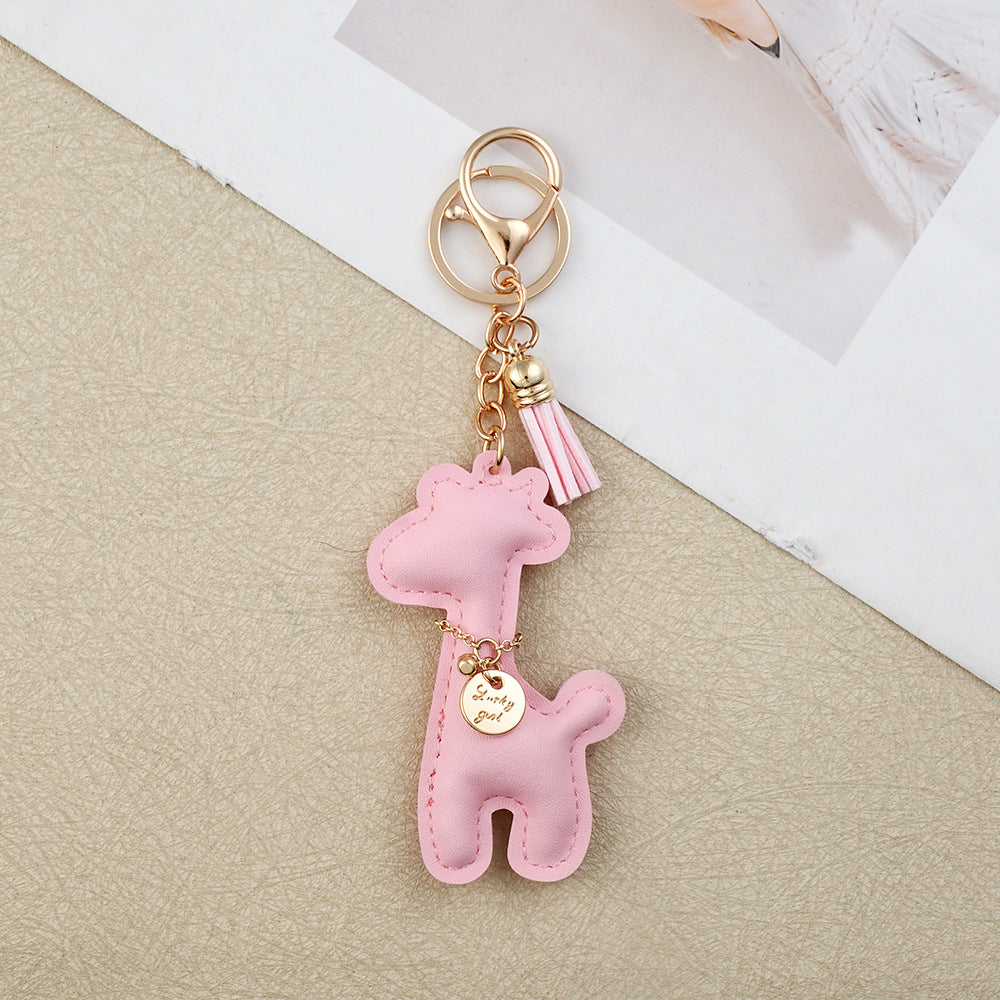 Wholesale Giraffe PU Leather Keychain Cute Fashion Bag Charm Car Key Accessory Gift Boutique