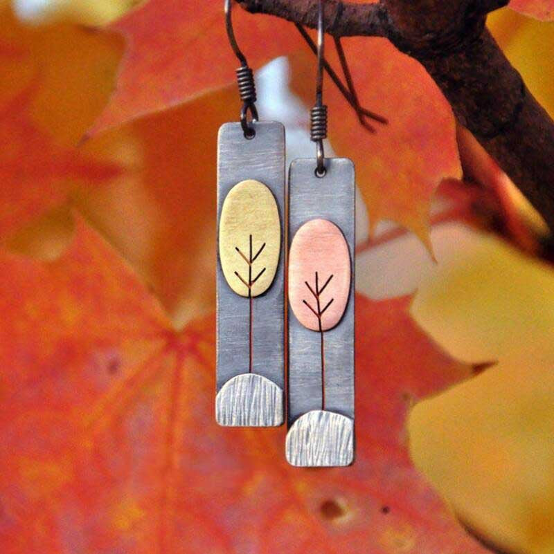Wholesale Geometric Tree Carving Earrings - Retro Natural Wind Fashion Jewelry for Women Gift