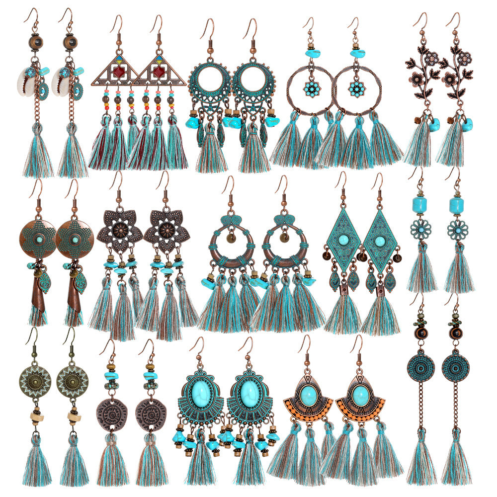 Wholesale Crystal Bohemian Tassel Earrings Vintage Style Women Jewelry Accessory for Everyday Gift