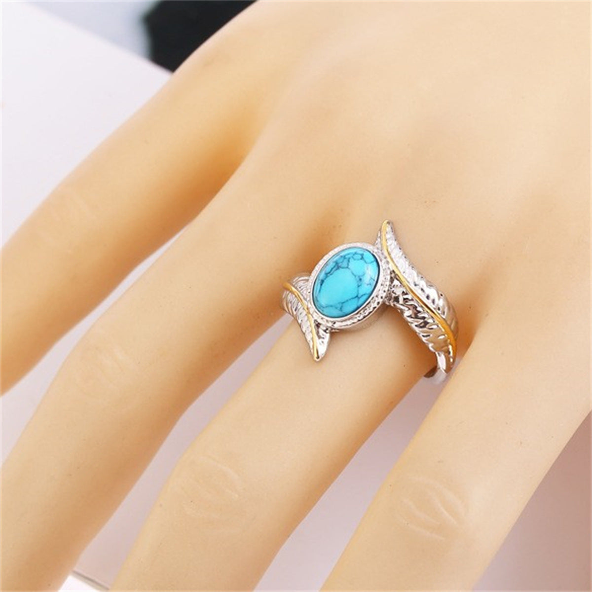 Wholesale Vintage Turquoise Feather Women S Ring Chic Retro Party Jewelry Accessory For Gift And Resale