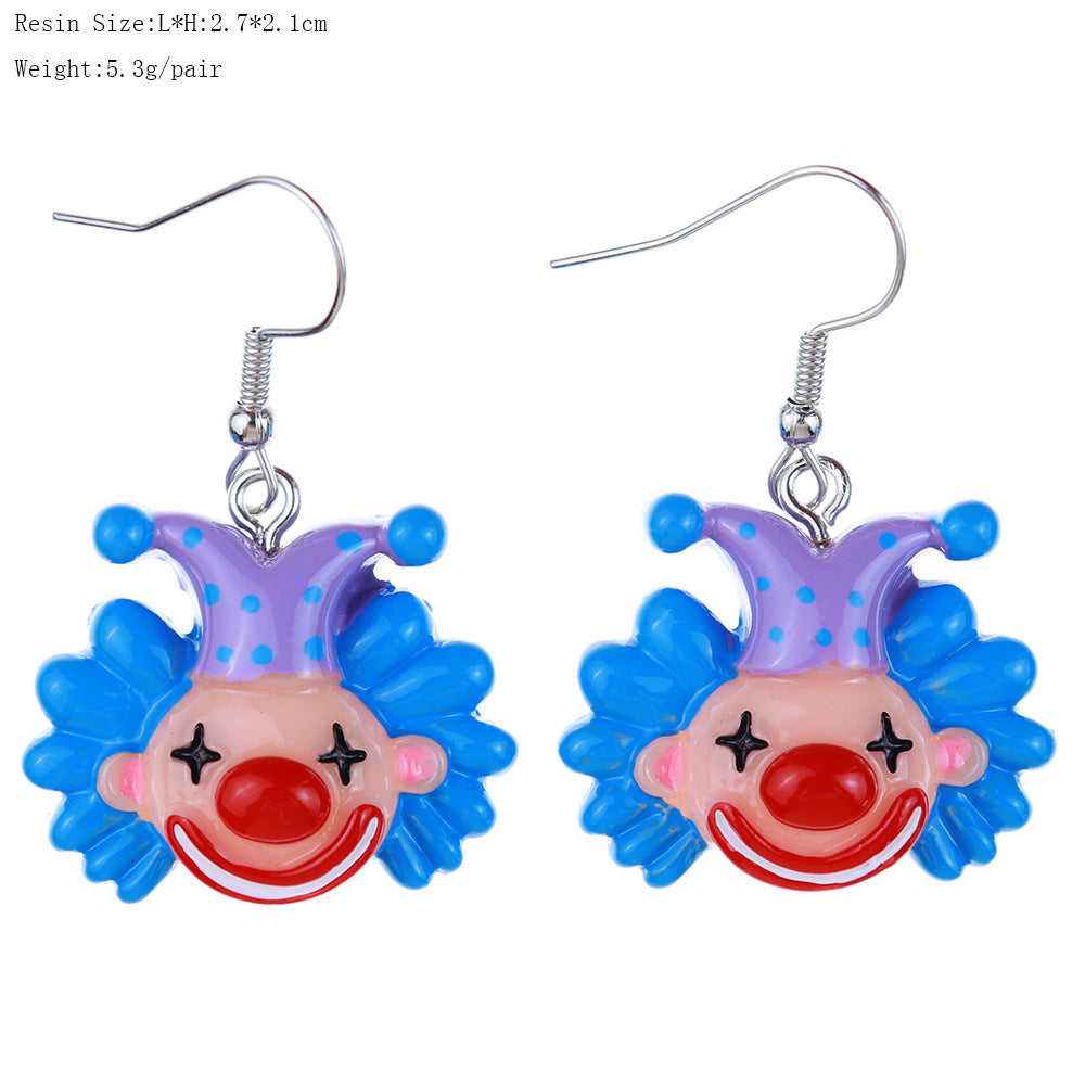 Wholesale fun cute funny cartoon circus clown earrings