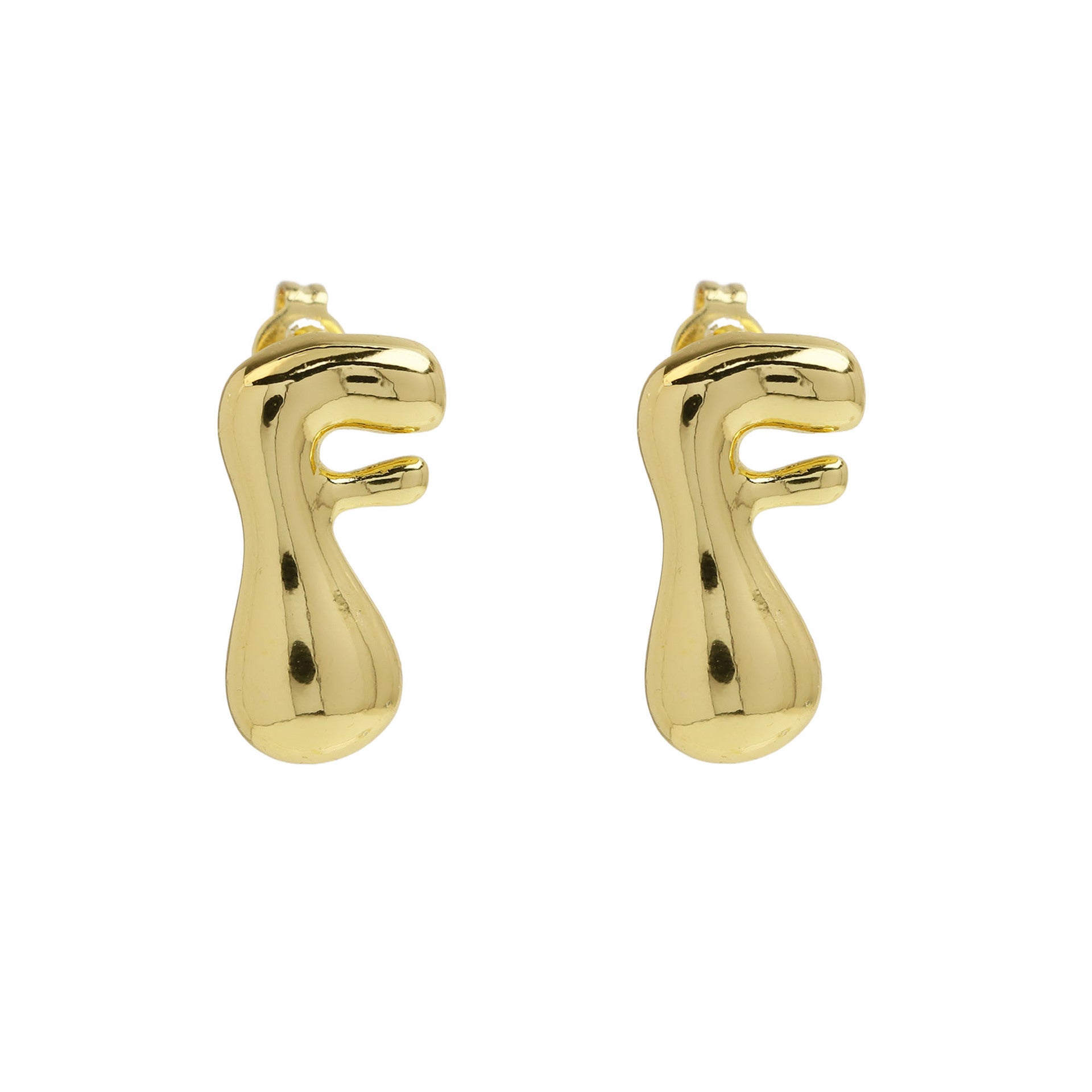Wholesale  copper plated 18k real gold chubby bubble balloon 26 English letter earrings