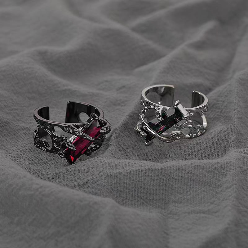 Wholesale Unisex Vintage Dark Lava Texture Ring Gun Black Alloy Fashion Jewelry Gift