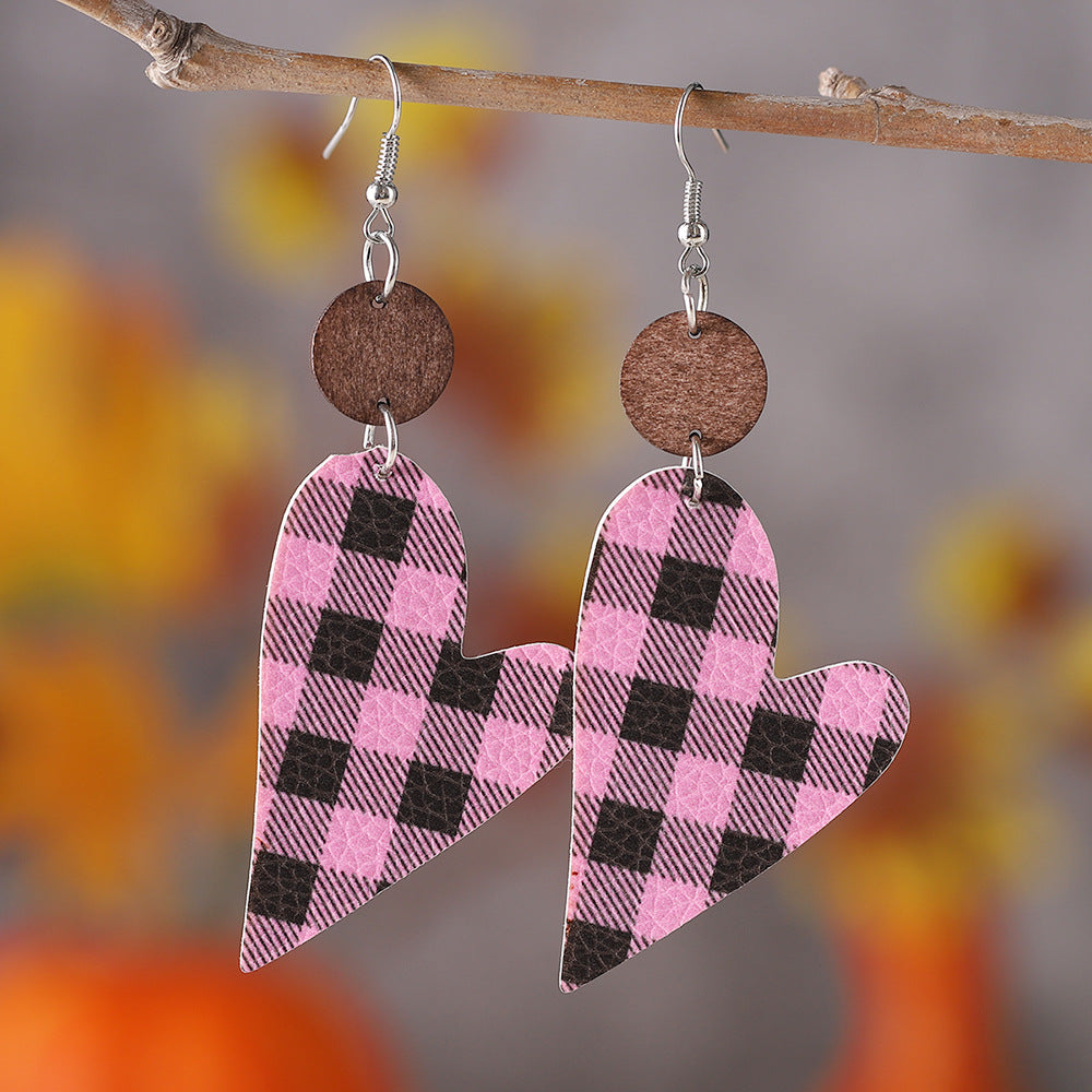 Wholesale Valentine' s Day Plaid Love Pieces  Pendant Earrings