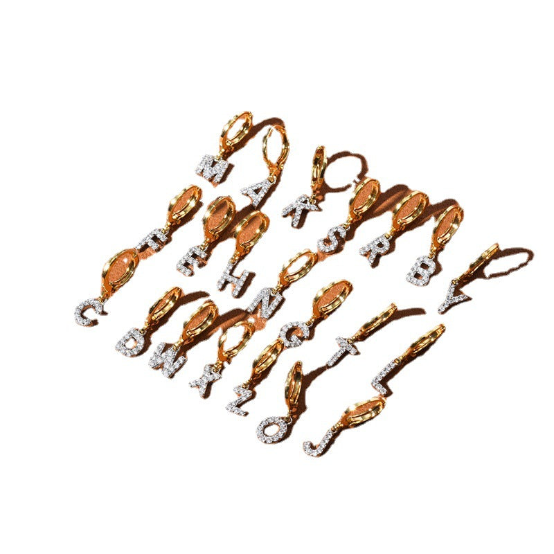 Wholesale 26 English Letters Diamond Gold and Silver Color Matching Earrings ACC-ES-XinDong001