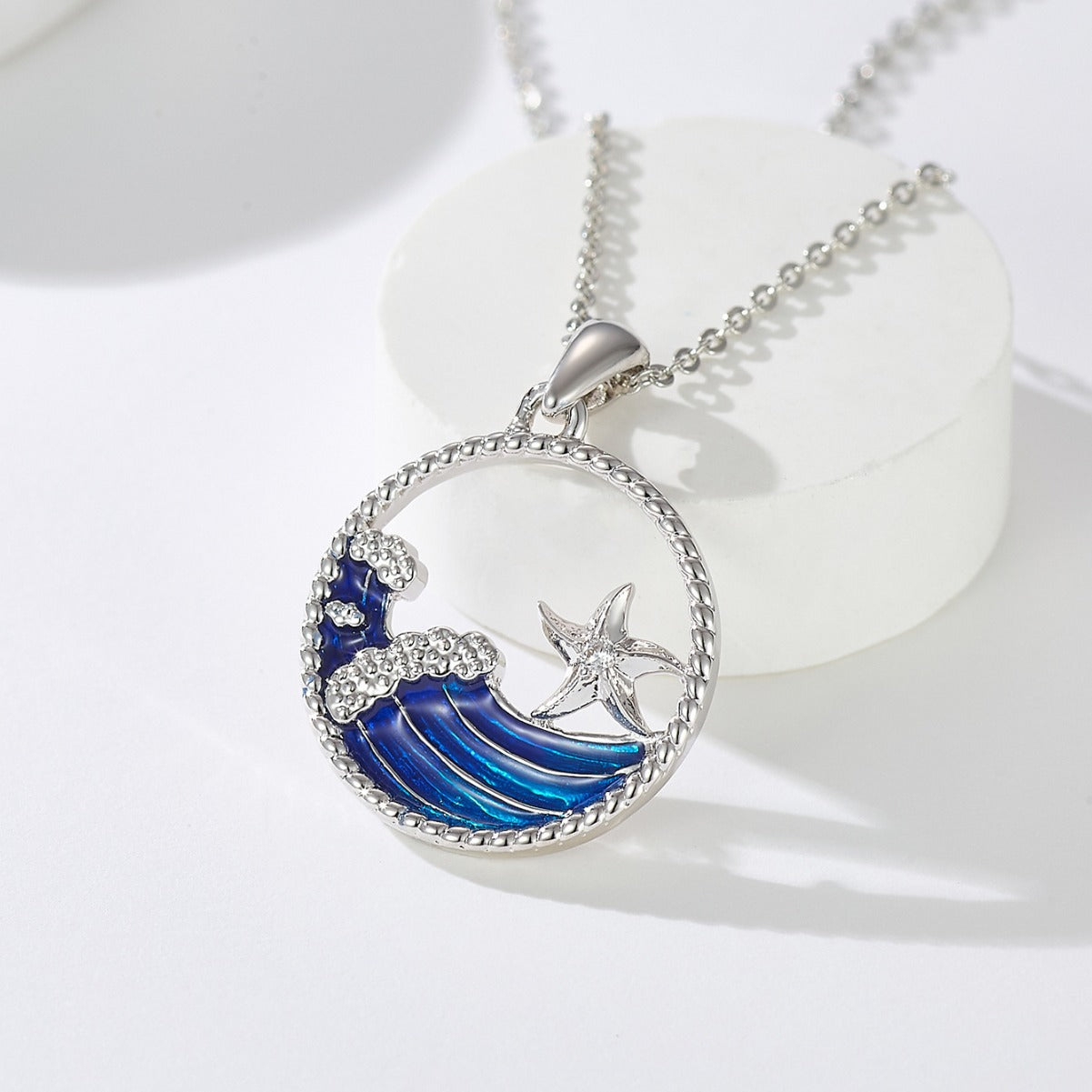 Wholesale  S925 Silver Summer Hawaiian Ocean Wind Waves Starfish Necklaces