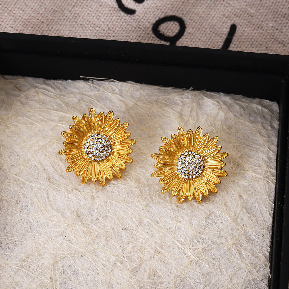 Wholesale Silver Needle  Diamond Sunflower Earrings