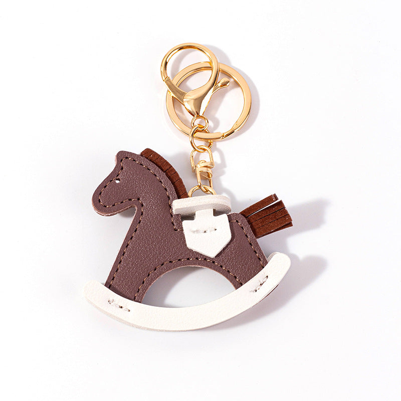 Wholesale Cute  Handmade Rocking Horse Leather Cotton Pendant Keychain