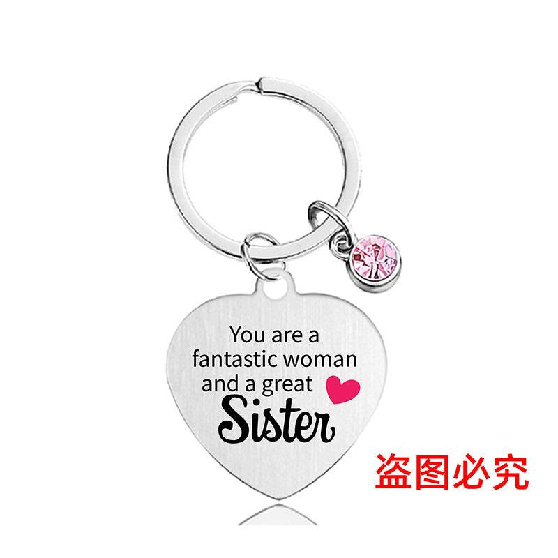 Wholesale Color Printed Pink Diamond Heart Shape Metal Keychain for Family and Friends Gifts Creative Keychain ACC-KC-Ganggu021