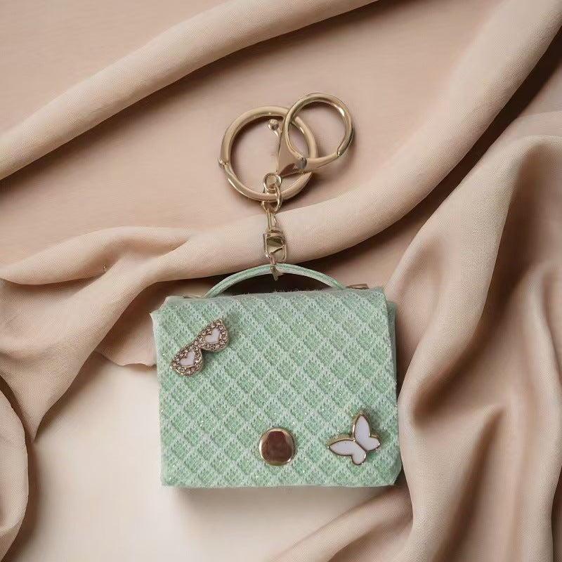 Wholesale Chic Pink Plaid Leather Keychain Bag Coin Purse With Keyring