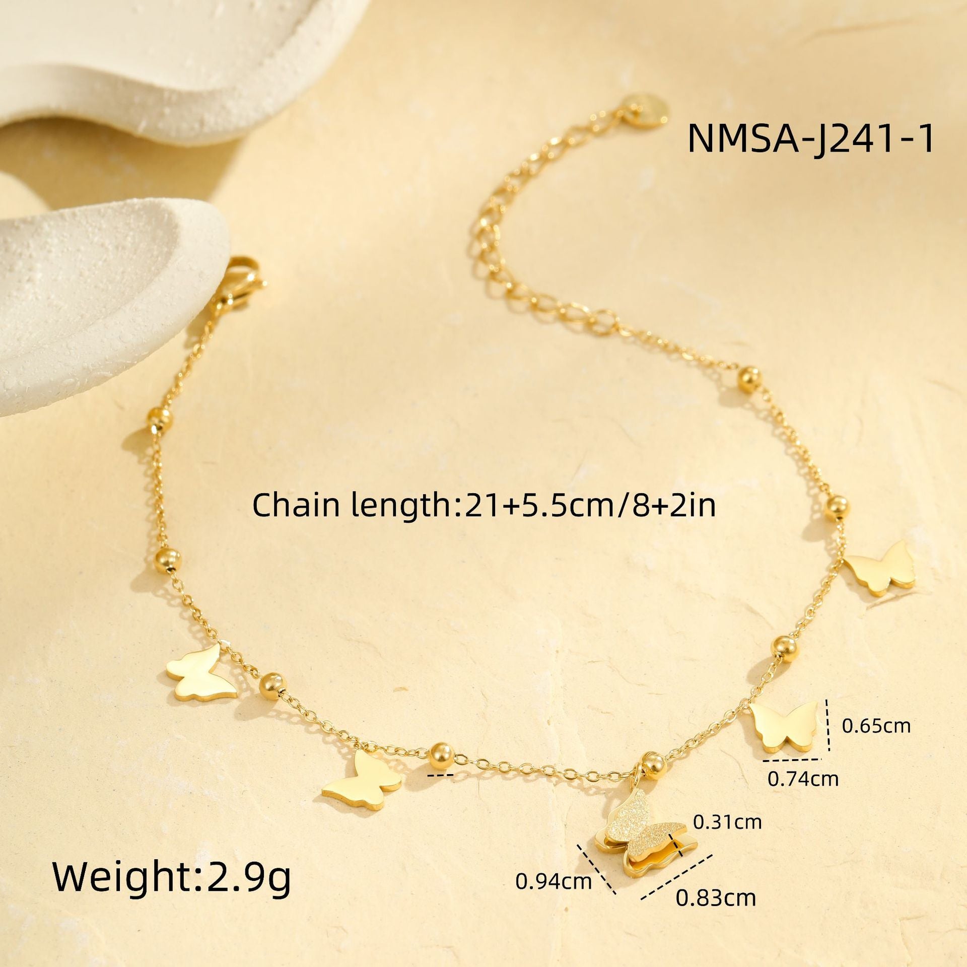 Wholesale Stainless steel color butterfly beach anklet