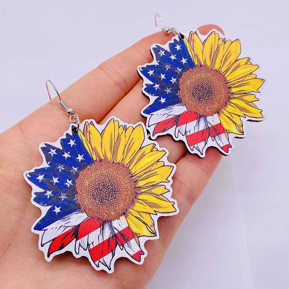 Wholesale Sunflower-Themed Wooden Western-Style Stud Earrings