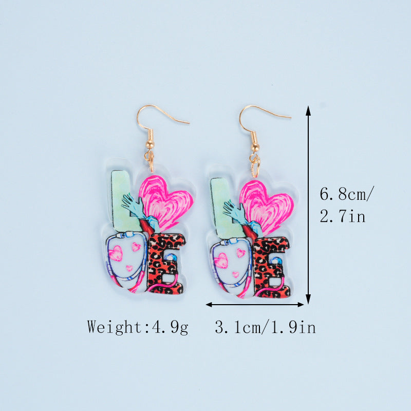 Wholesale Acrylic  Nurses Day Earrings Pink Blue Earrings