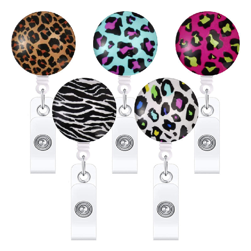 Wholesale Leopard Print Hand-Painted Retractable ID Badge Reel - Chic Keychain Clip for Office or Car Key Accessory,  Resale