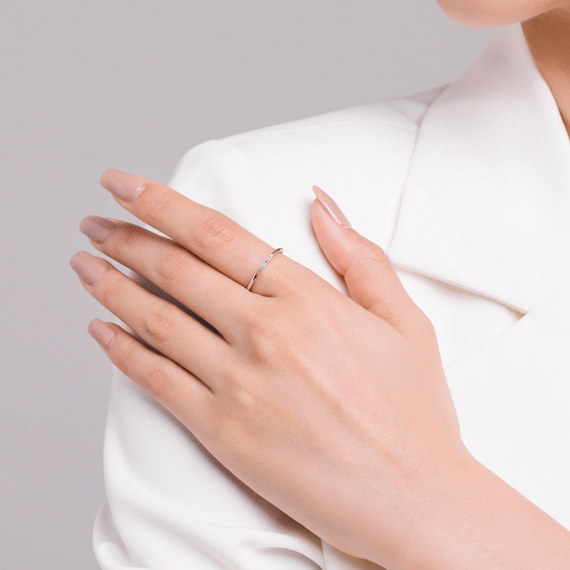 Wholesale  s925 Sterling Silver Simple All-Match Slim Rainbow Stone Ring