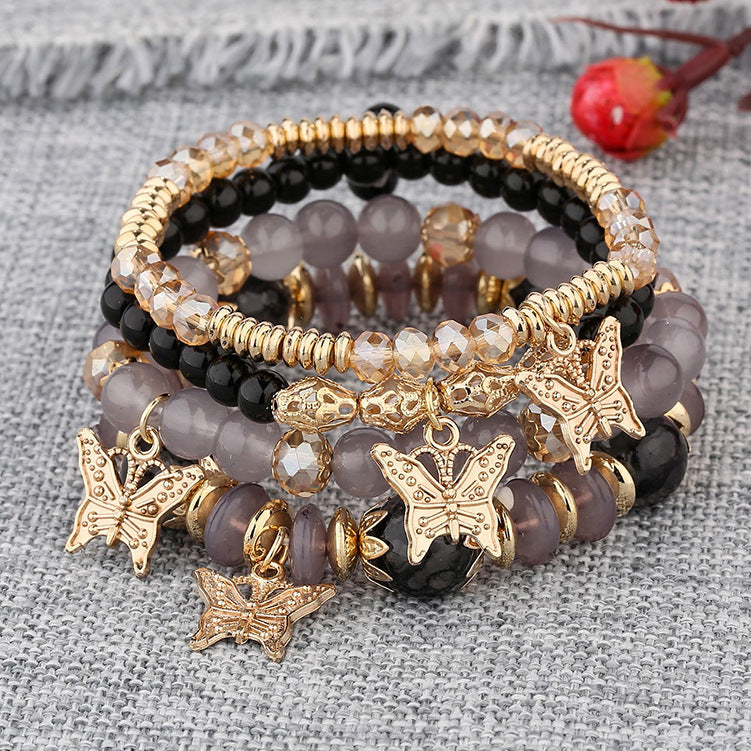 Wholesale Bohemian Multi-layer Crystal Beads Butterfly Pendant Colorful Bracelet ACC-BT-Lijie009