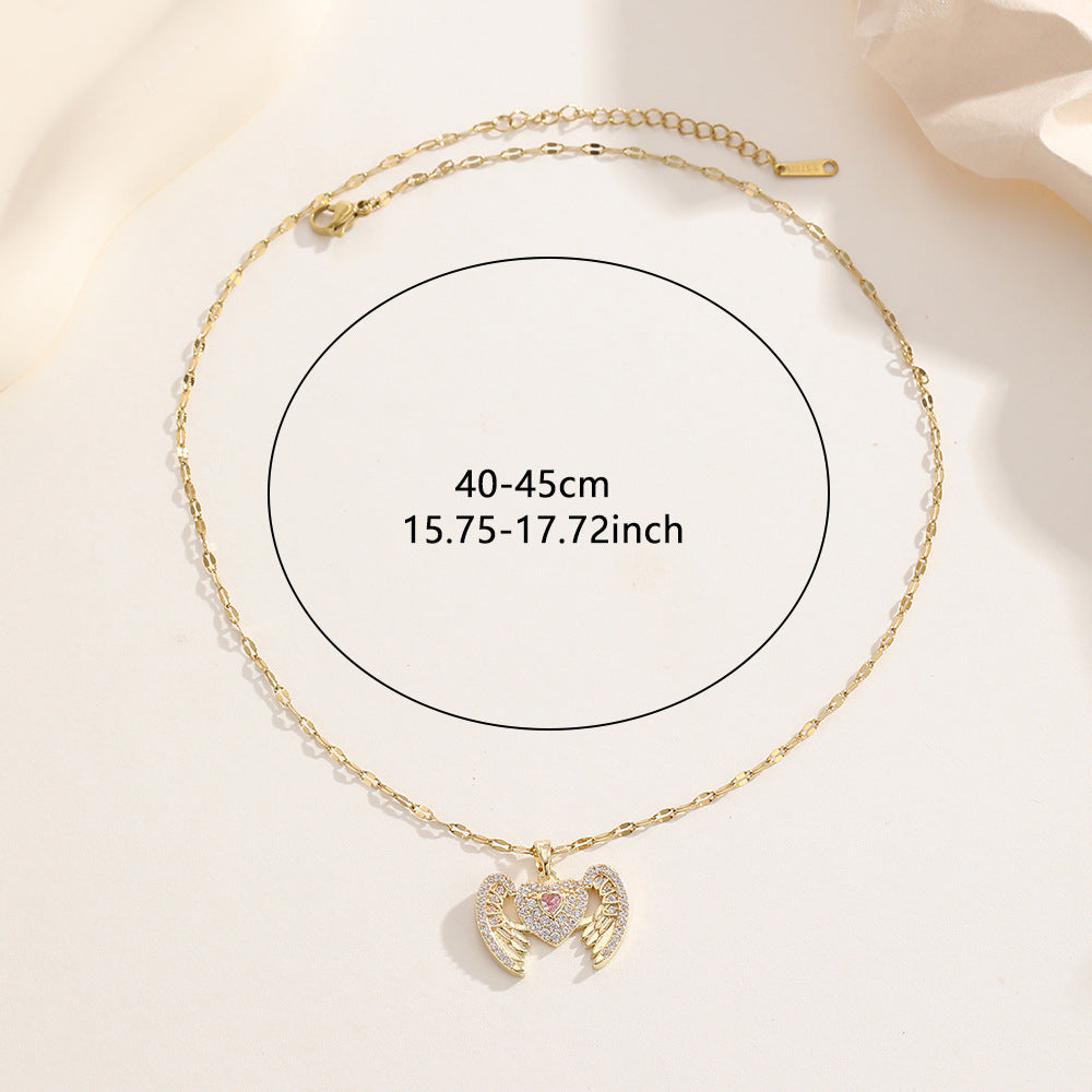 Wholesale Gold Electroplated Moissanite Angel Wing Heart Pendant Necklace For Women Everyday Fashion Jewelry