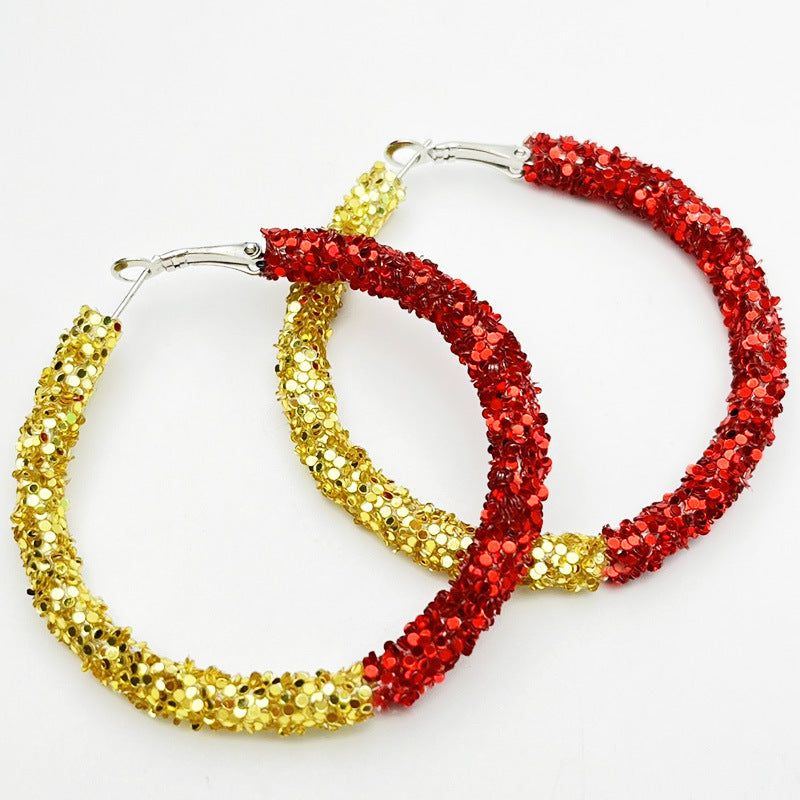 Wholesale 2pairs/pack Sports Cheerleading Big Hoop Sequins Shiny Earrings ACC-ES-HY122
