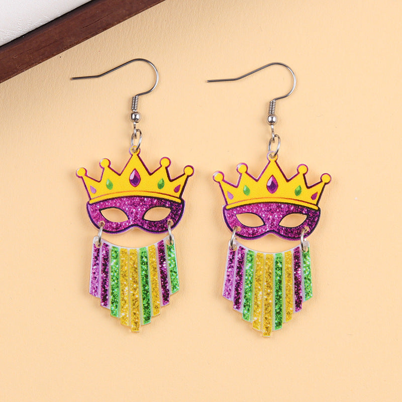 Wholesale Acrylic carnival mask crown earrings