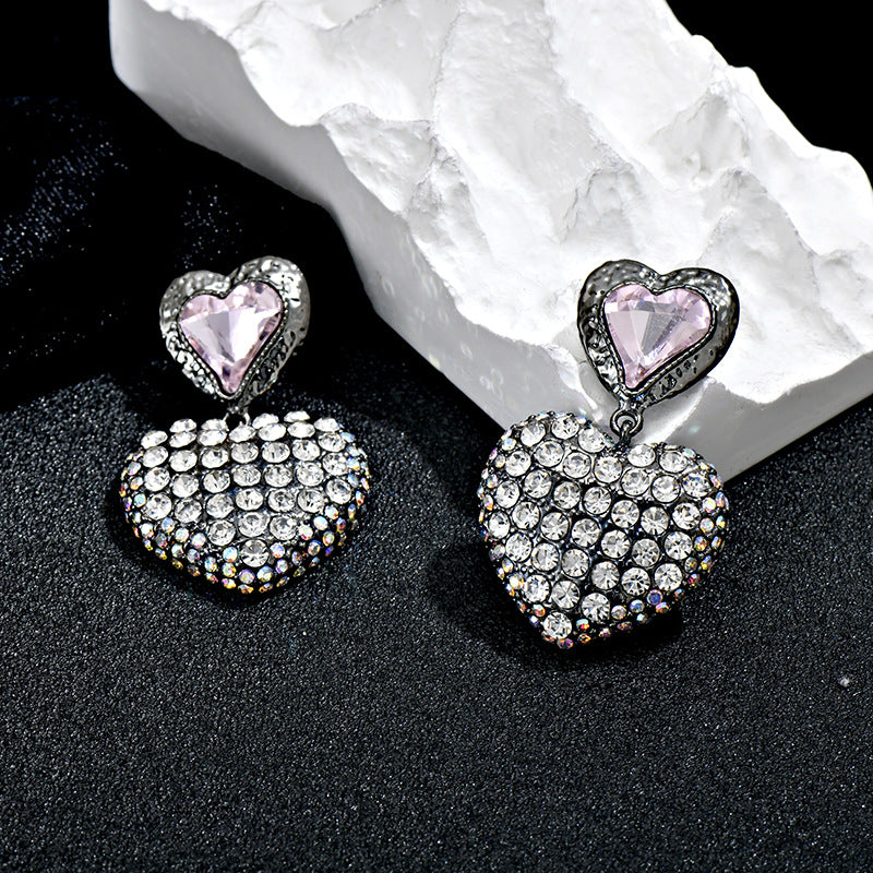 Wholesale Vintage Full Diamond Heart Shaped Crystal Earrings ACC-ES-JiuJia013