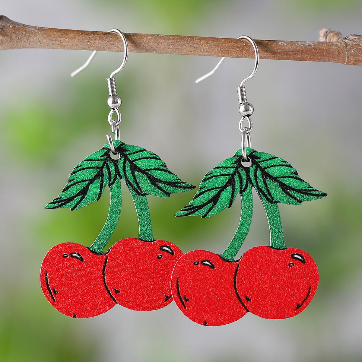 Wholesale Summer Watermelon Lemon Pineapple Cherry Wood Double-sided Earrings ACC-ES-ChuLian053