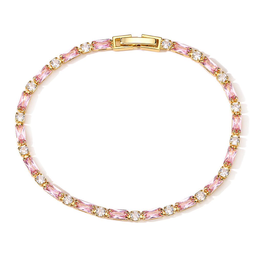 Wholesale Silver Plated Zircon Bracelet White Pink Geometric Women Fashion Accessory for Resale