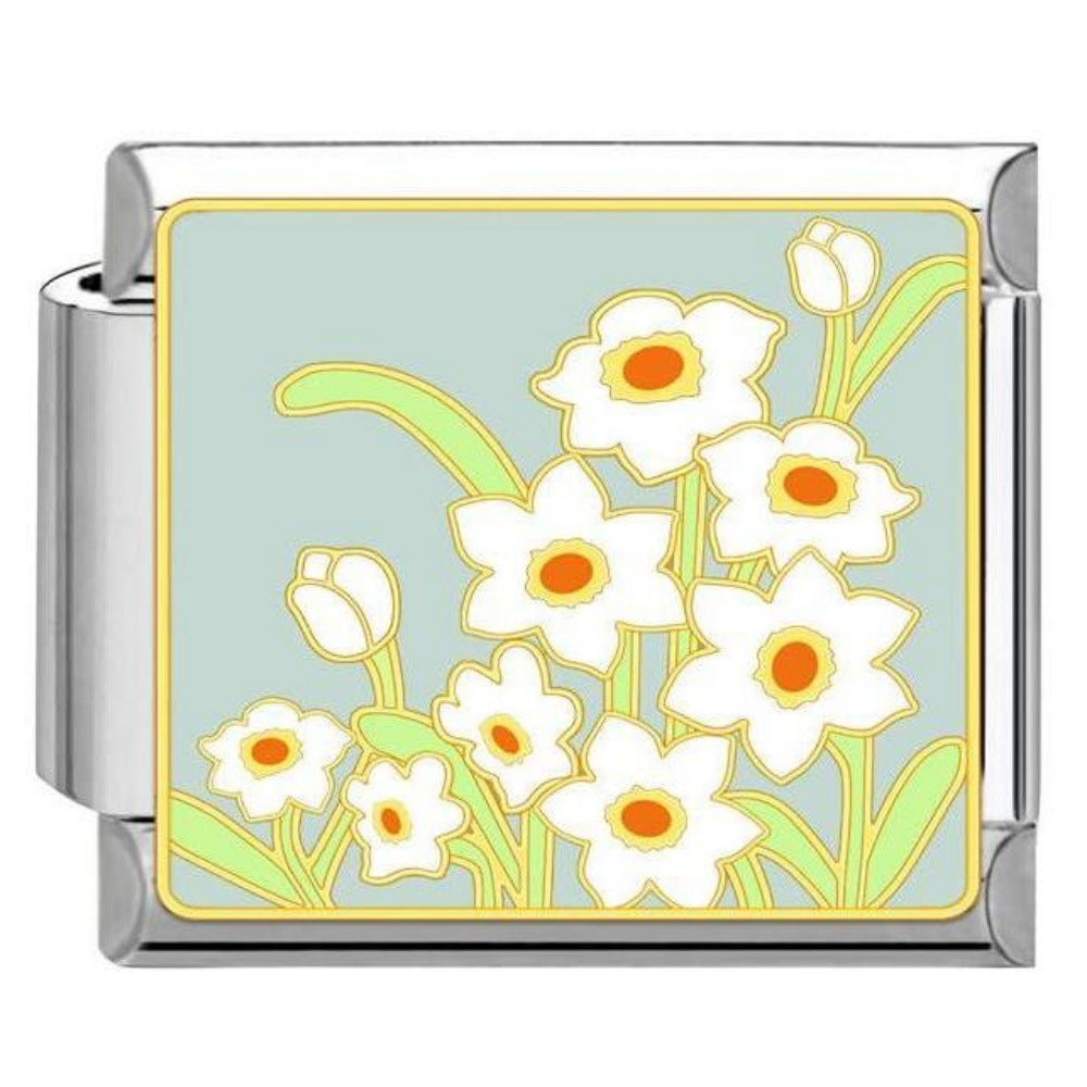 Wholesale Titanium Steel Enamel Flower Pattern Italian Charm Bracelet,  DIY Bracelet for Jewelry Making,  Fashion Accessory