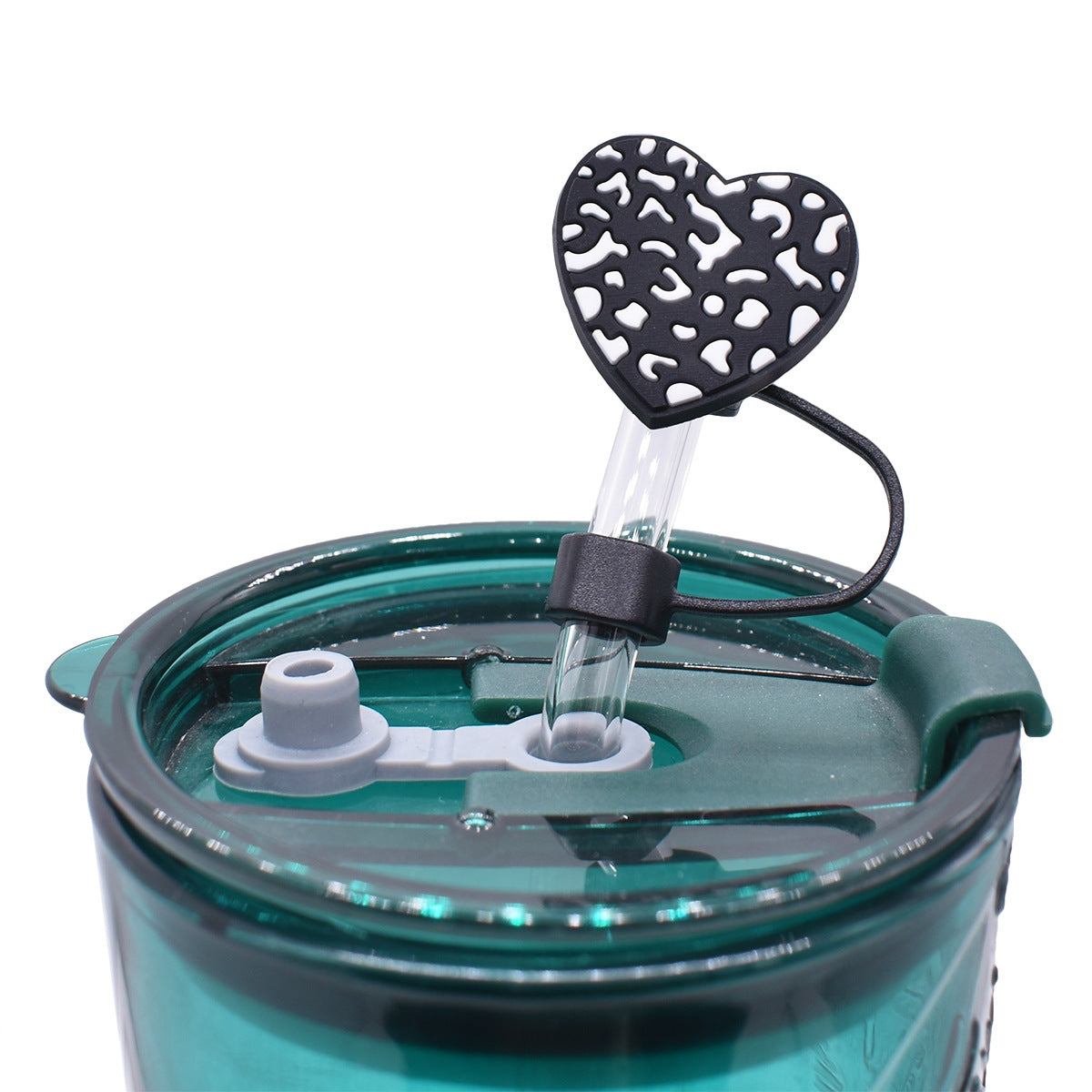 Wholesale Random 10mm 100pcs Leopard Print Love Straw Tube Cap Soft Glue Straw Decoration Straw Cover ACC-SCR-RYY031