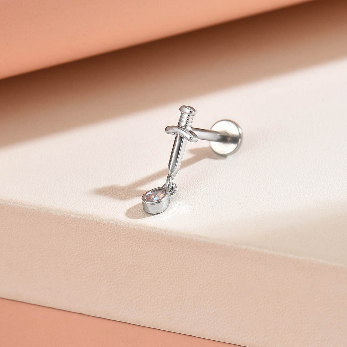 Wholesale 316L Internally Threaded Flat-Back Stud Piercing with Zircon Inlay