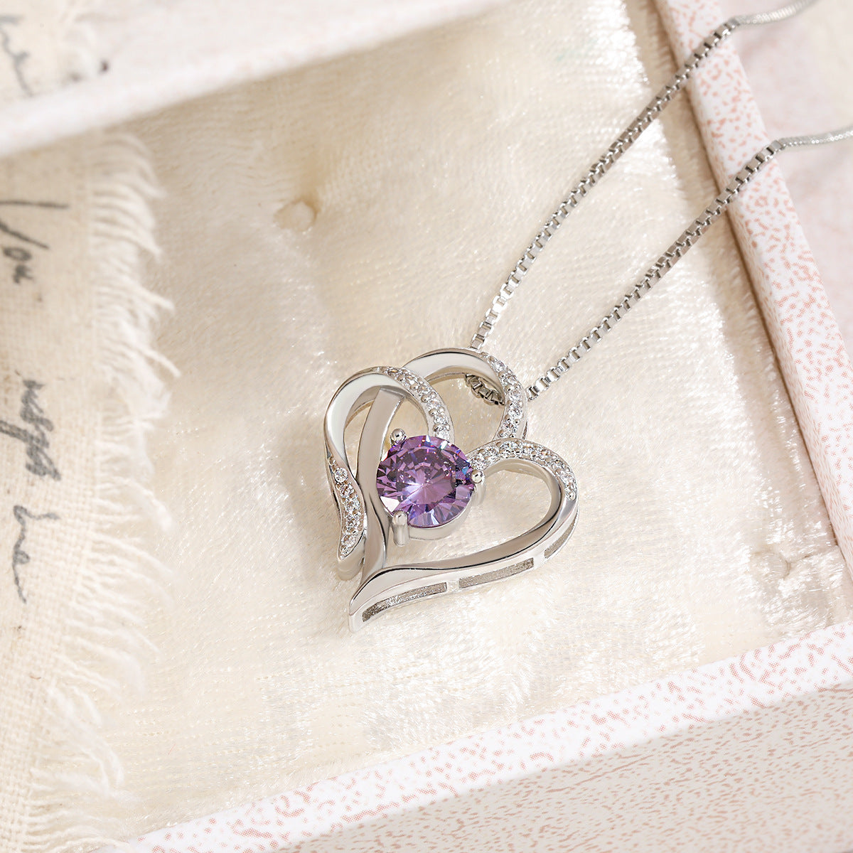 Wholesale Double Heart Pendant Necklace  Inlaid Colorful Zircon Heart-to-Heart Necklace