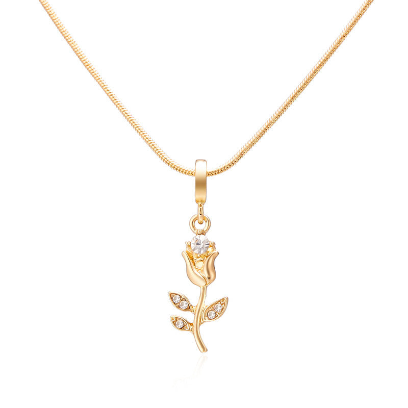 Wholesale  tulip diamond three-dimensional flower  necklace