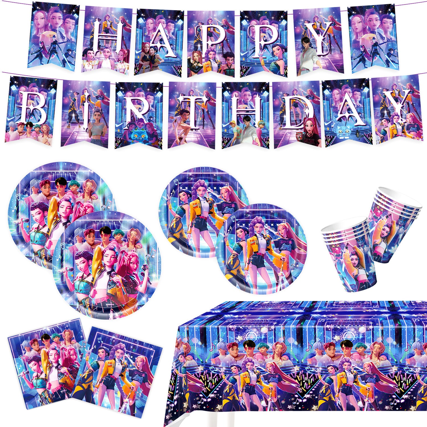 Wholesale Theme Birthday Party Tableware Supplies Pull Flag Banner kpop