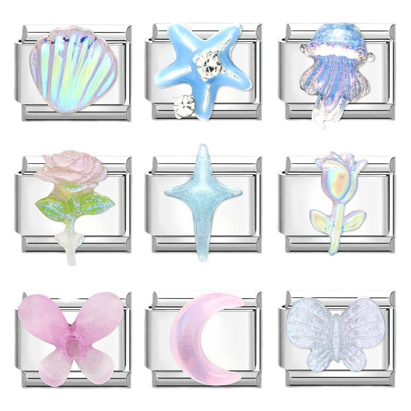 Wholesale Italian Charm Bracelet 9mm DIY Splicing Gradient Butterfly Stainless Steel Composable Bracelet