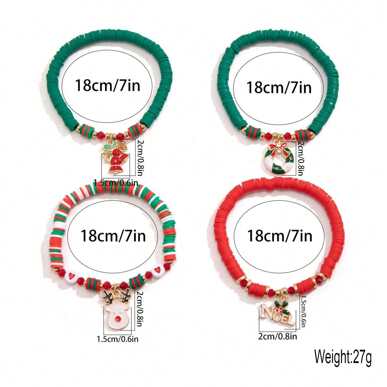 Bracciale natalizio colorato in argilla polimerica all'ingrosso