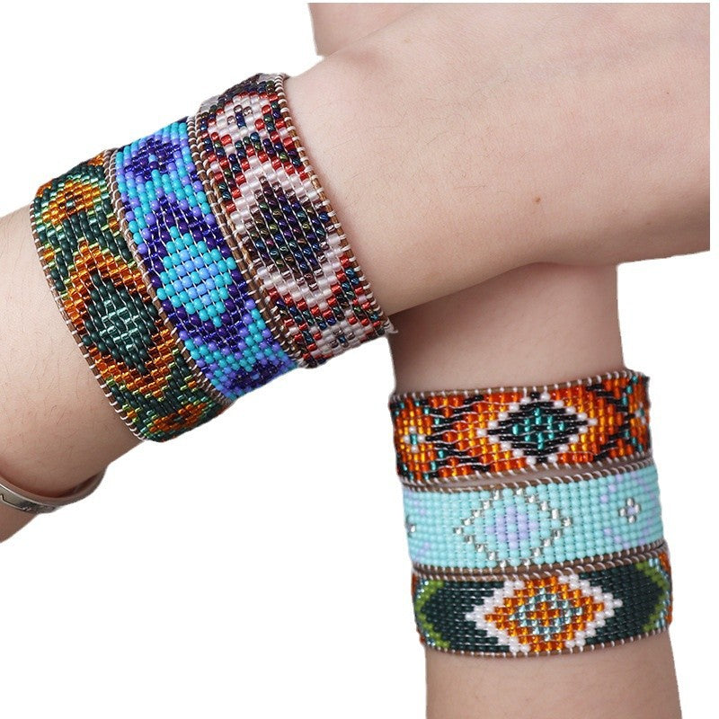 Wholesale Bohemian Geometric Gradient Rice Beads Colorful Braided Bracelet