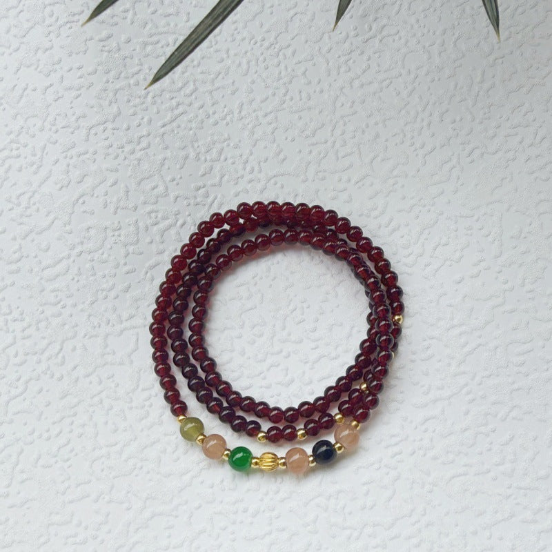 Wholesale Boutique Layered Beaded Bracelet,  Faux Garnet Glass Beads,  Trendy Geometric Hand Jewelry for Everyday Wear