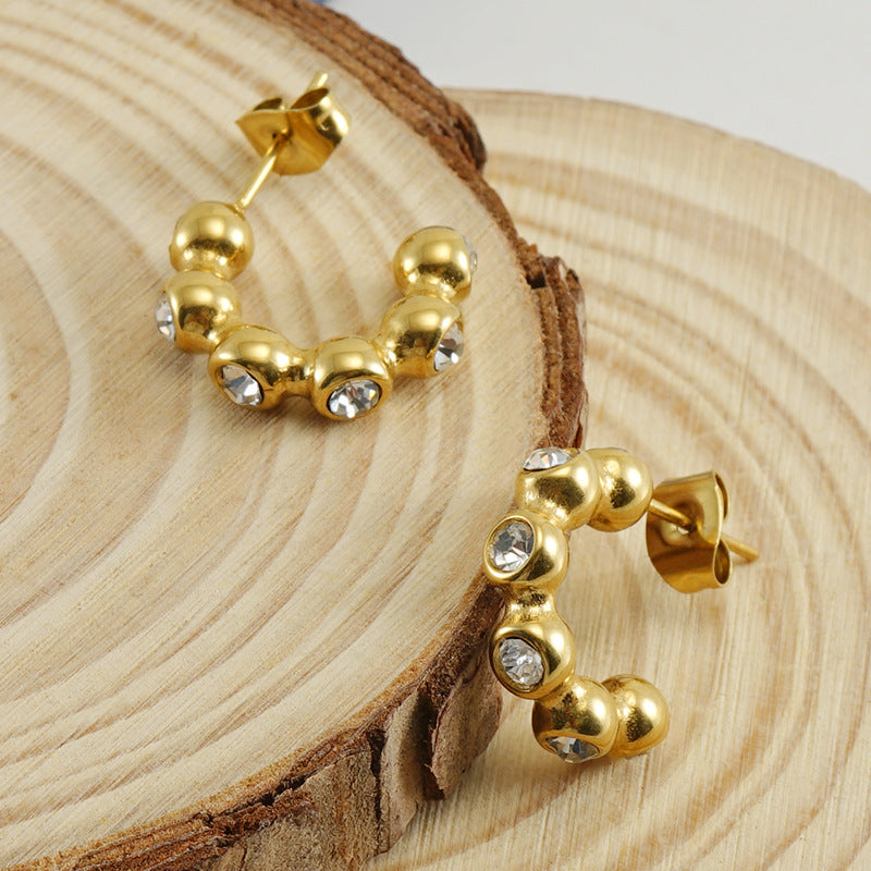 Wholesale U-shaped Diamond 18K Gold Stainless Steel Geometric Earrings ACC-ES-ZhongXin016