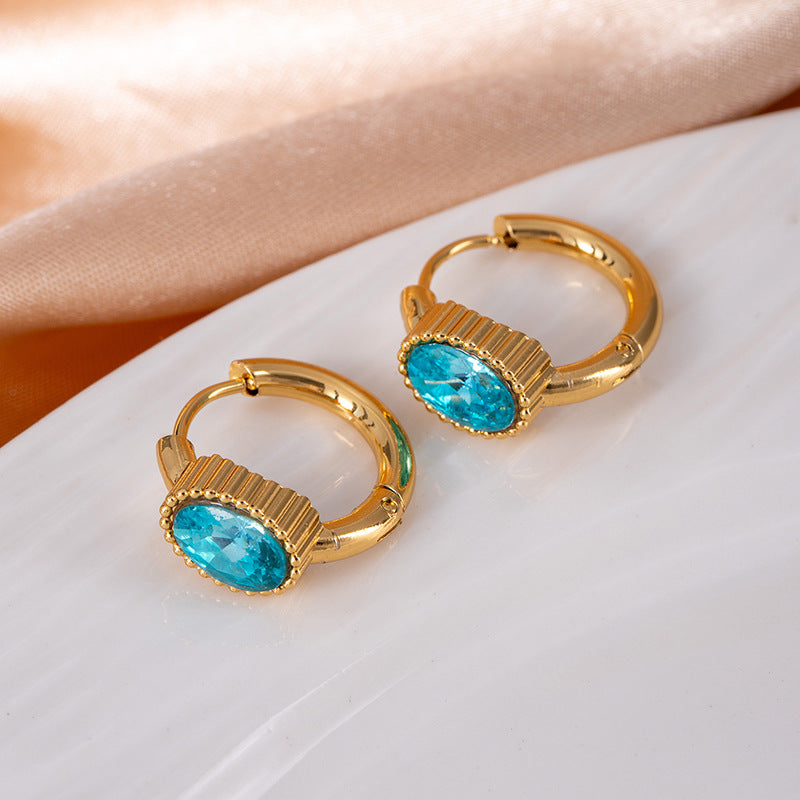 Wholesale Titanium Steel Star Earrings with Emerald and Crystal Zircon - Retro Design for Everyday Wear Jewelry Accessory