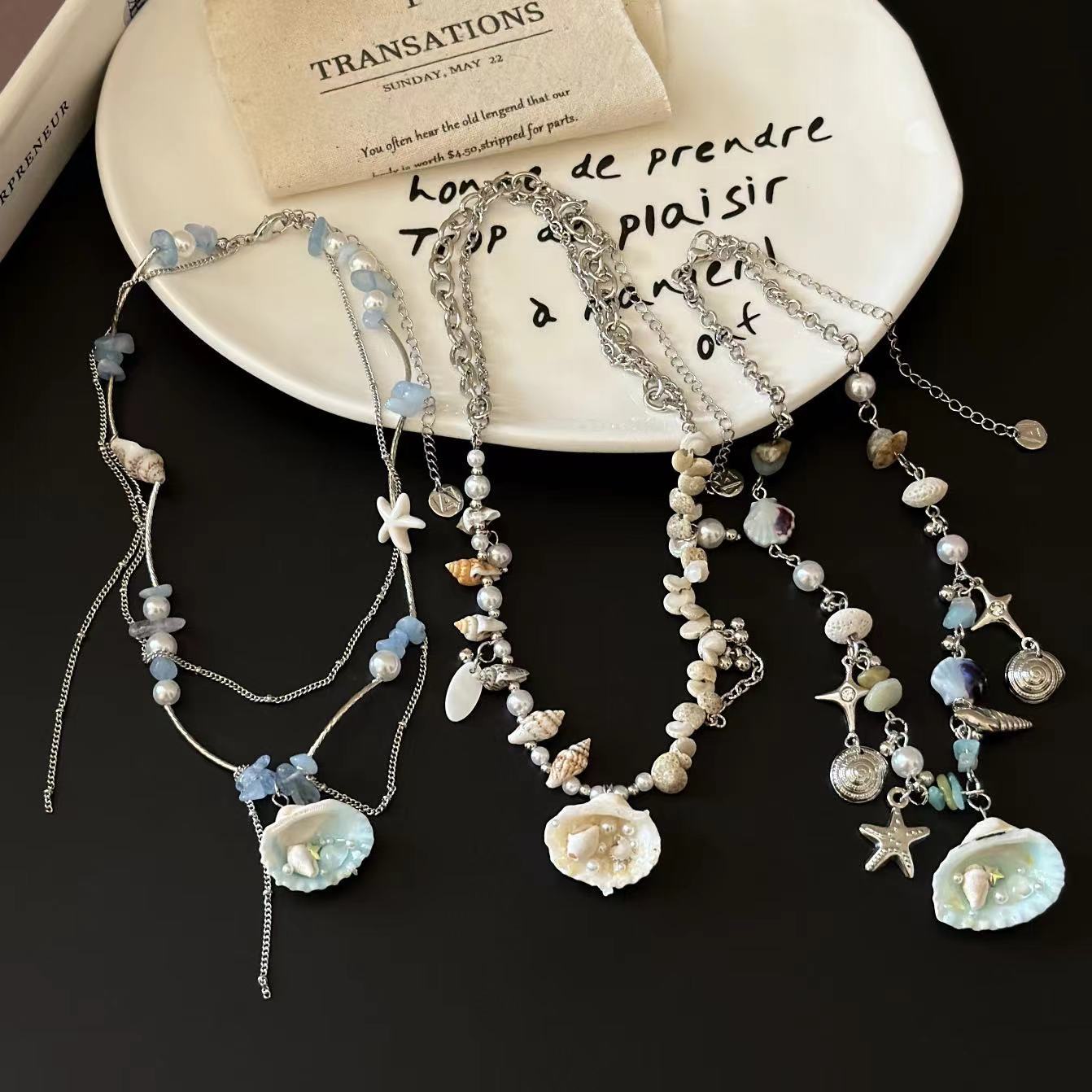 Wholesale natural stone pearl shell star necklace