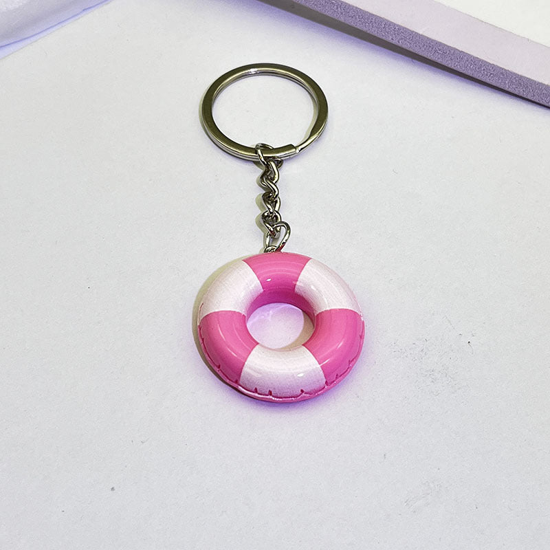 Wholesale Trendy Donut Swim Ring Resin Keychain Pendant Blue White Vacation Style Bag Charm Car Key Accessory