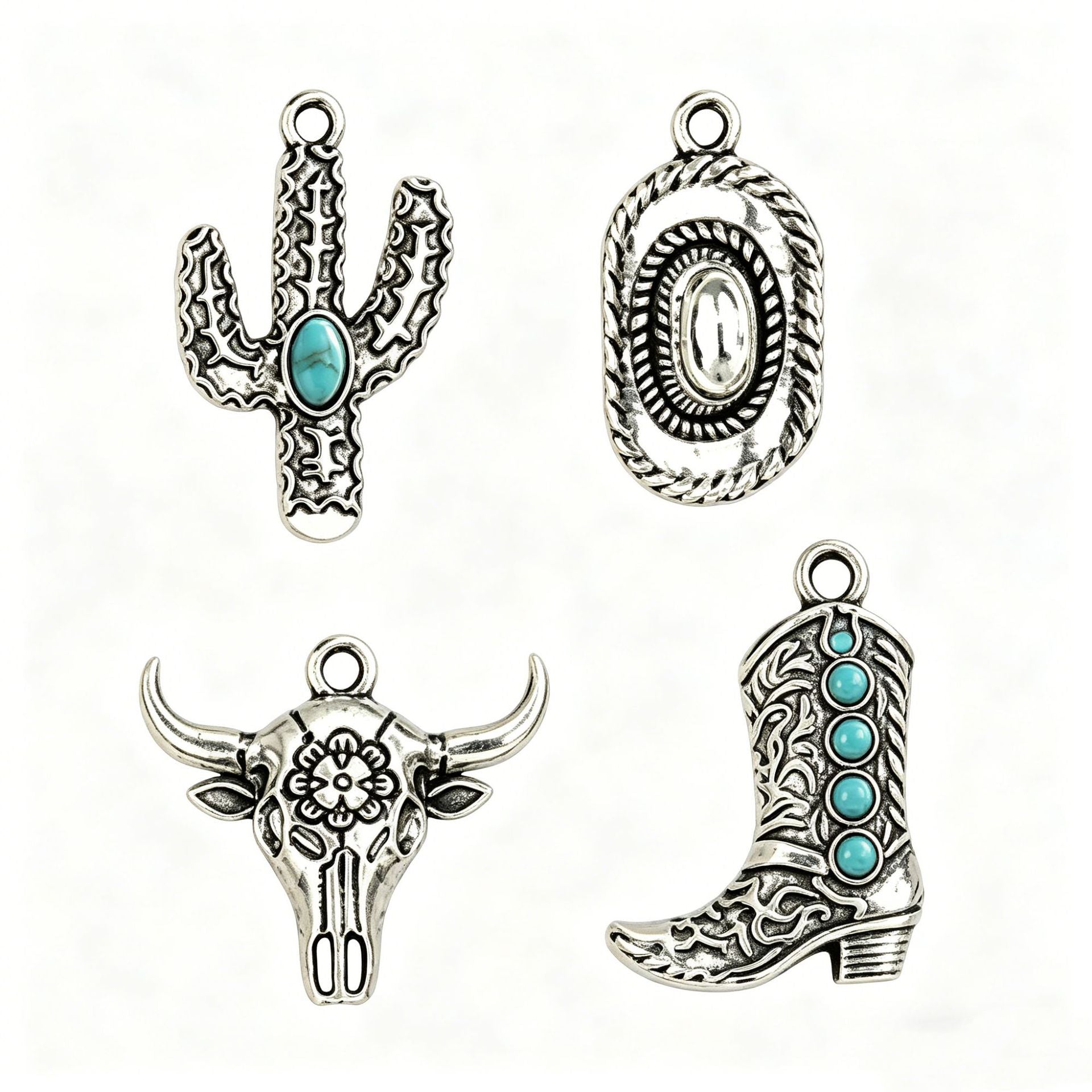 Wholesale Bohemian Retro Cowboy Boot Pendant Zinc Alloy Cow Skull Cactus Charm For DIY Jewelry Making
